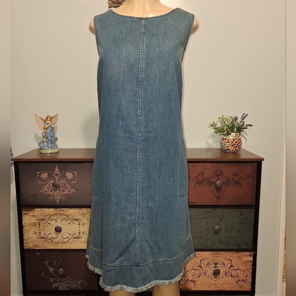 J. Jill Blue Denim Sleeveless A-Line Midi Dress